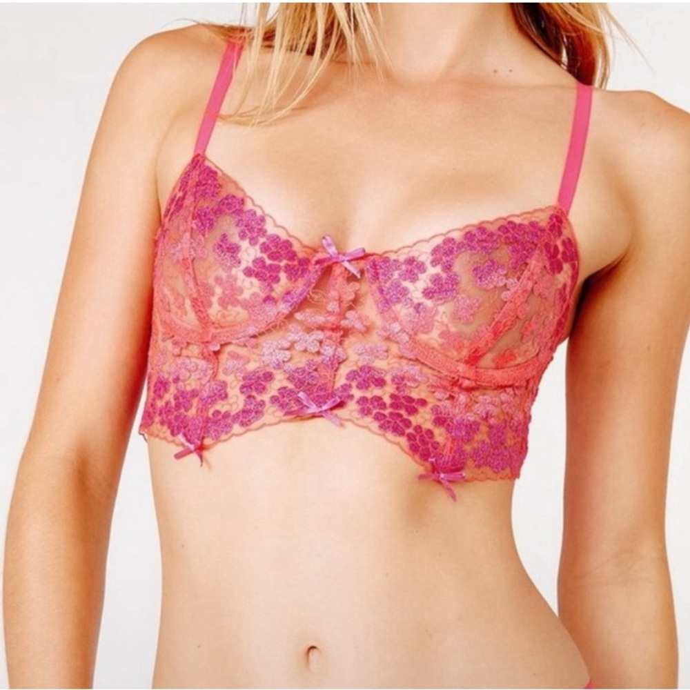 For Love and Lemons Grace Pink / Purple Bralette Size Medium